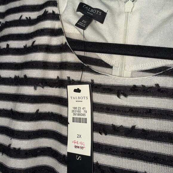 Talbots Women’s Striped Embellished Sequin Top Short Sleeve Black Size 2X NWT - Picture 4 of 5